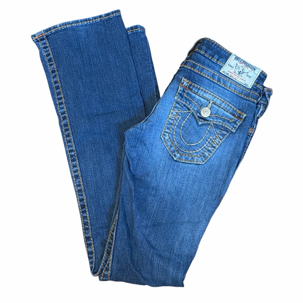 True Religion Women's Medium Blue Bootcut Jeans with Signature Pocket Size 26